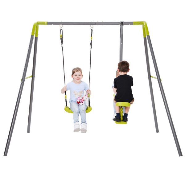 3 in 1 Metal Swing Set For Backyard, Heavy Duty A-Frame, Height Adjustment